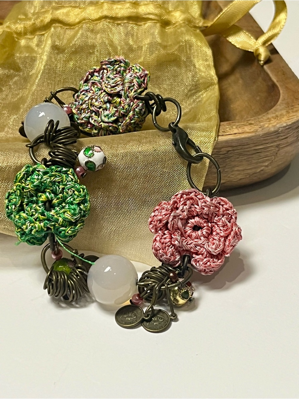 Handmade Multi-Color vintage Crochet Flower Bracelet - Women Jewelry - Picture 10 of 10